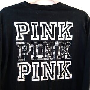 PINK Victoria's Secret Oversized Black Rhinestone Campus Long Sleeve Tee Medium